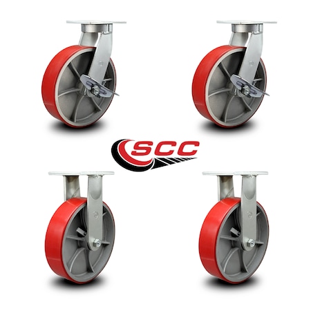 Service Caster 10 Inch Heavy Duty Red Poly on Cast Iron Wheel Caster Brakes 2 Rigid SCC, 2PK SCC-KP92S1030-PUR-RS-SLB-2-R-2